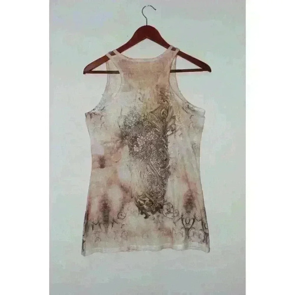 Pretty Angle Embellished Lace Rhinestones Screen Print Women's Tank Top Size S - Picture 2 of 9